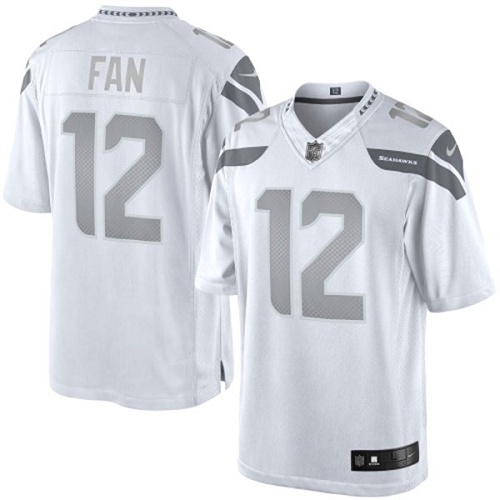 Men's Limited 12th Fan Nike Jersey White - Platinum NFL Seattle Seahawks